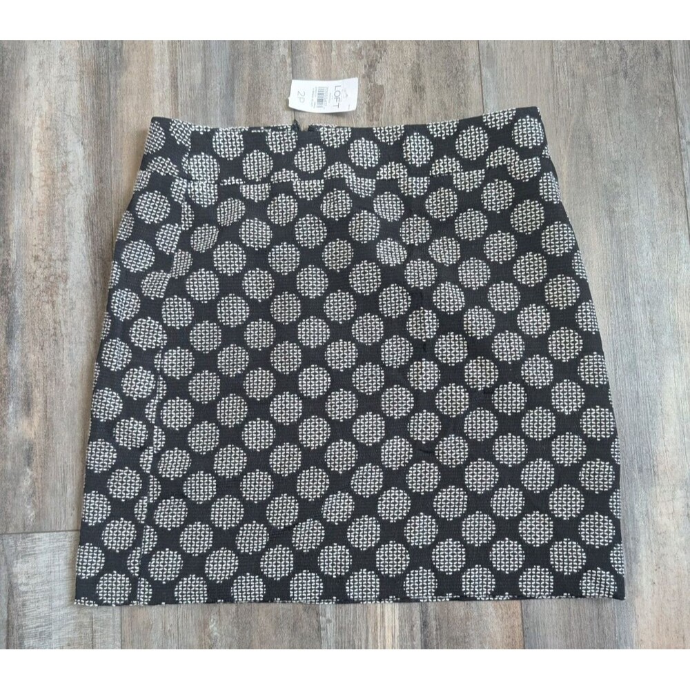 NWT Ann Taylor Loft Mini Skirt Black with White Polka Dots Size 2P Petite NEW